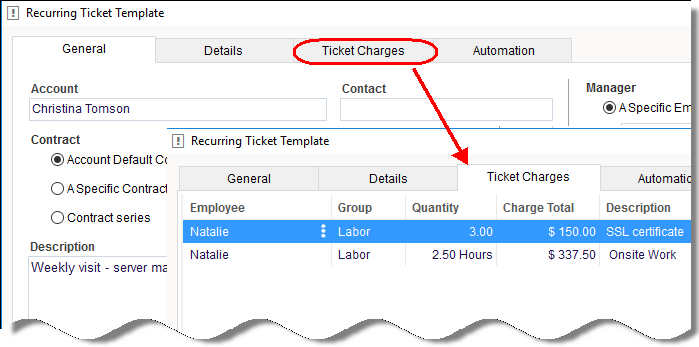 Recurring Charges in Recurring Tickets