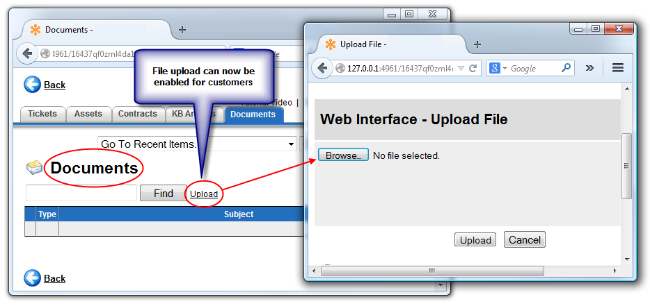 Upload files in Customers Web Interface
