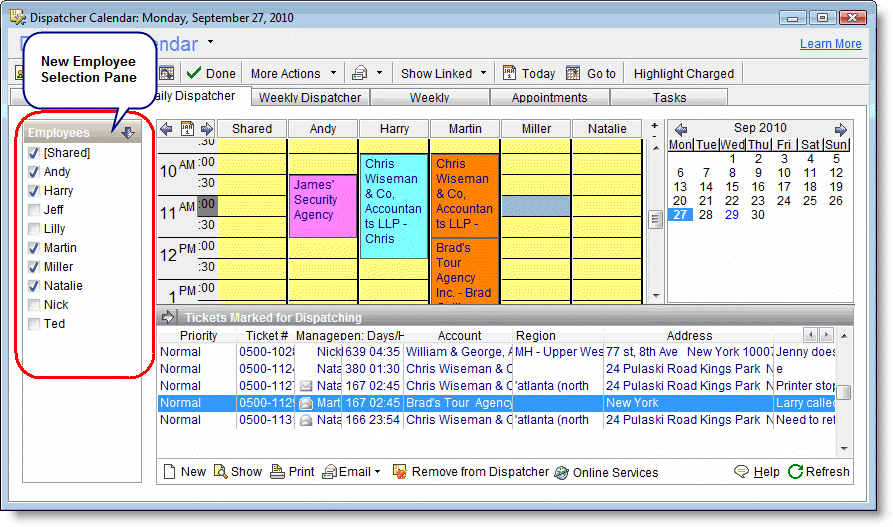 Calendar Employee Selection