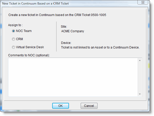 Send Ticket to Continuum