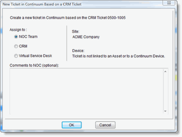 Send Ticket to Continuum